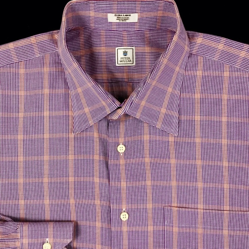 Peter Millar Mens Purple Puppytooth Check Button